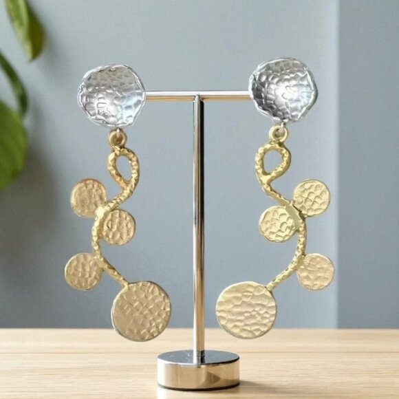 🆕️Boho Luxe Turkish Unique Artisan 18K Gold Plated Hammered Drop Earrings - Picture 13 of 13